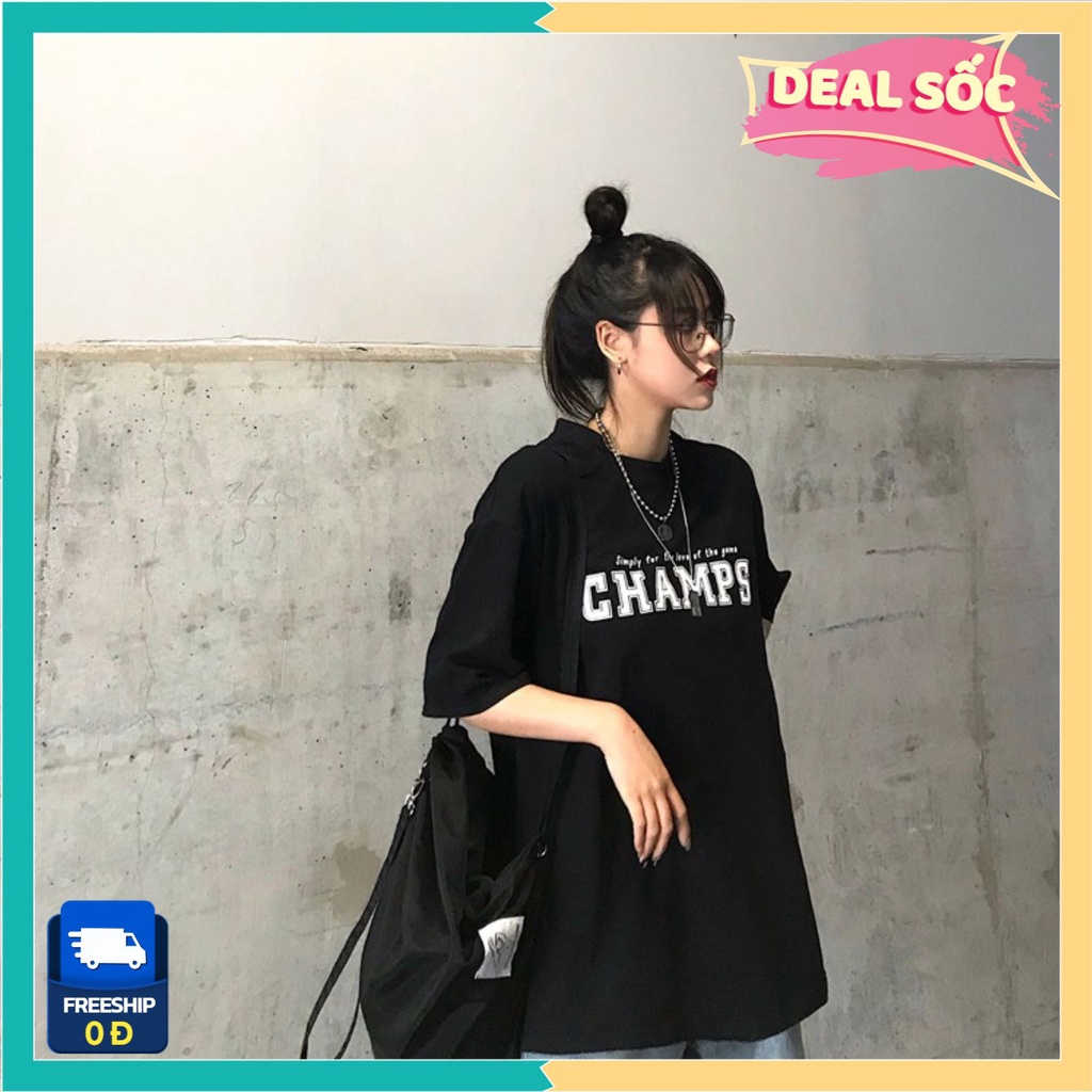 Áo thun nam nữ form rộng Champs Cutegirlxn, áo phông unisex tay lỡ màu basic mát lịm mùa hè | BigBuy360 - bigbuy360.vn