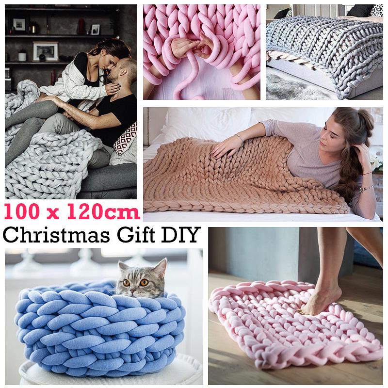Chăn len đan thủ công kiểu sợi to ấm áp tiện dụng