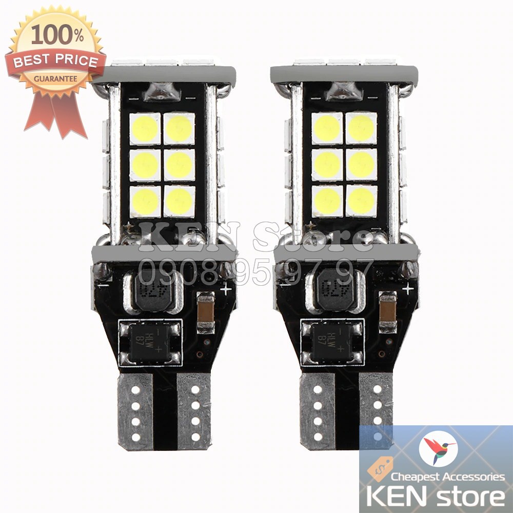 Bóng LED T15 chân bóng T10 làm xi nhan, đèn lùi cho ô tô, xe máy 24 chip smd 3030