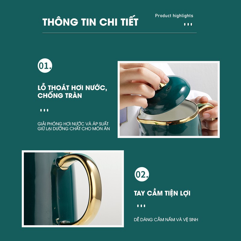 Cốc chưng yến 🍃 Cốc hầm đa năng bằng sứ tráng men nano 3 lớp có đế tiếng Việt logo UNDER1000K kèm hướng dẫn sử dụng