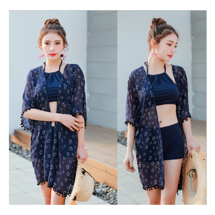 Bikini bộ bơi áo tắm yếm kèm áo choàng | BigBuy360 - bigbuy360.vn