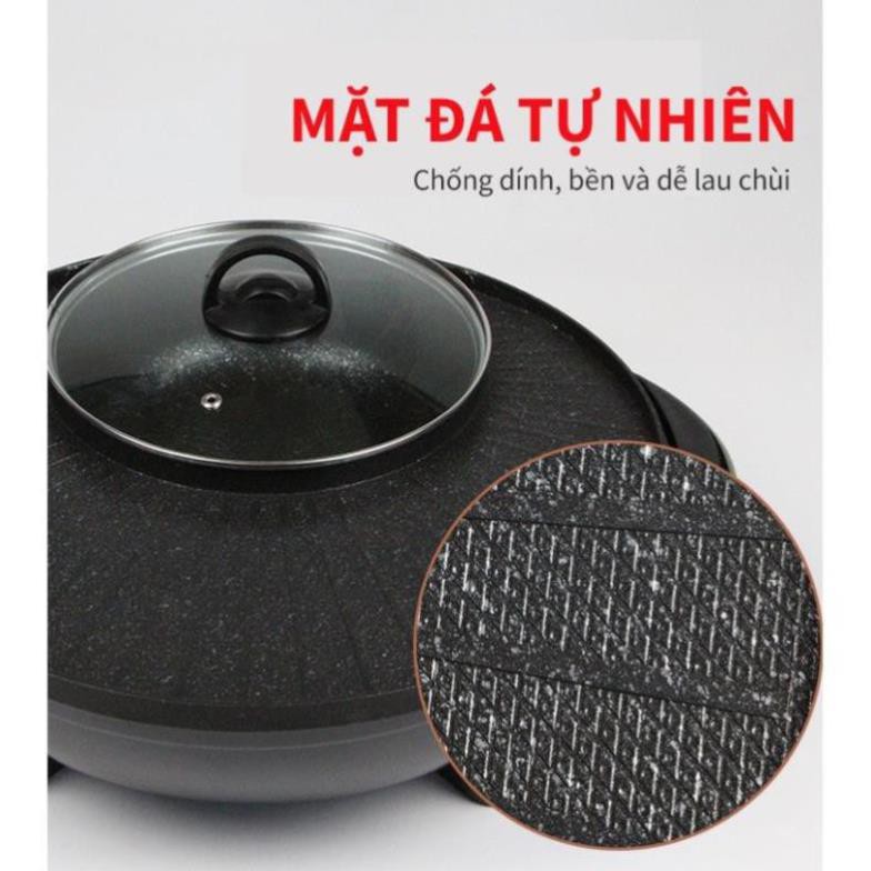 Nồi Lẩu Nướng 2 Ngăn Hàn Quốc - Bếp Nướng Không Khói 2 Trong 1 Tiện Lợi - Mặt Chống Dính Cao Cấp An Toàn