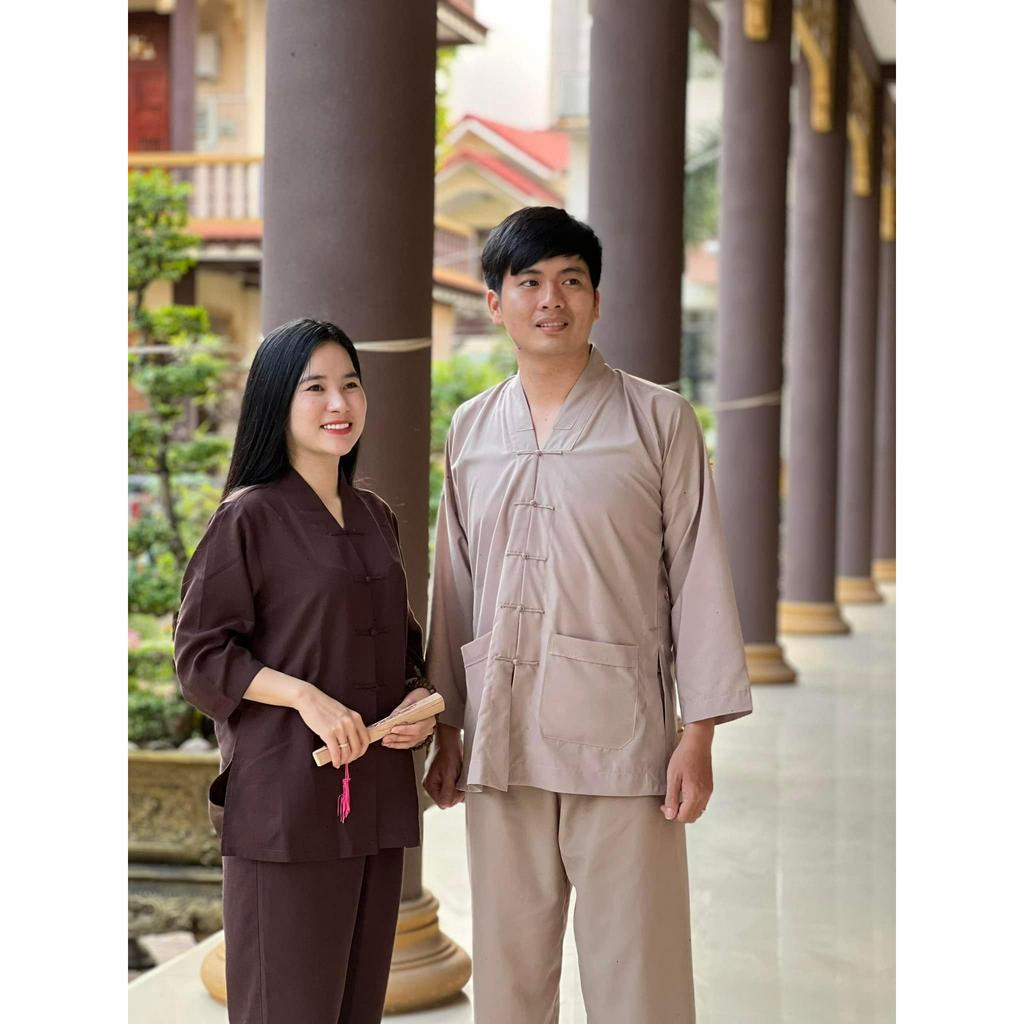 Đồ Lam Đi Chùa Nữ - Bộ Trang Phục Truyền Thống La Hán Phật Tử  Vải Kate, Áo Tay Dài Có Túi Nút Vải Kết N.A STORE - AL015