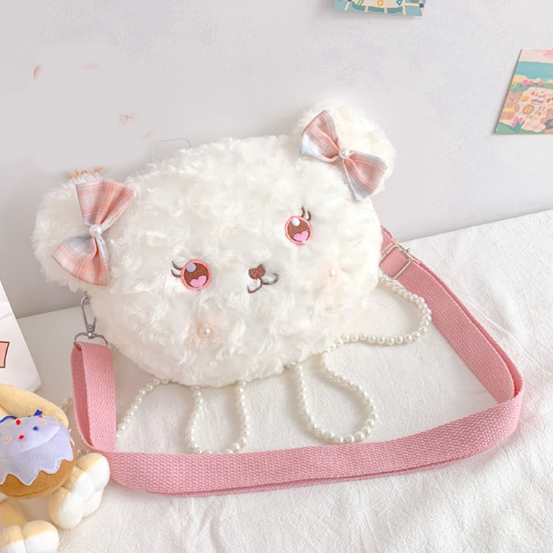 Túi Đeo Chéo Lông Xù Mềm Mại In Họa Tiết Hoạt Hình Phong Cách Lolita Nhật Bản