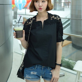 Áo kiểu vai ren kate tay nơ size ngoại cỡ 60-80kg