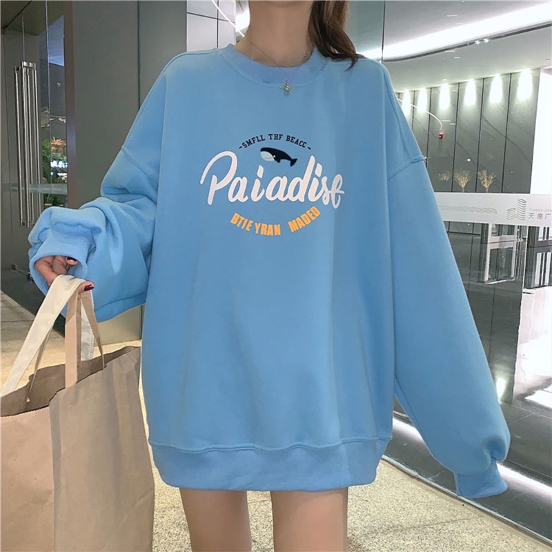 Áo Nỉ Nữ Dài Tay Cổ Tròn Form Rộng Thời Trang Hàn