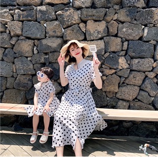 VÁY ĐÔI MẸ VÀ BÉ MAXI CHẤM BI TIỂU THƯ