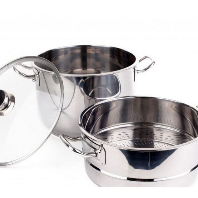 Bộ nồi xửng hấp Inox cao cấp 3 đáy Fivestar 30cm nắp kính dùng bếp từ