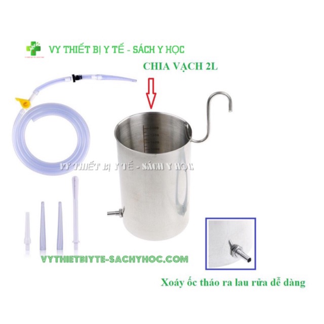 Bốc thụt thải độc đại tràng 2 lít có chia vạch inox304, truyền enema, xúc ruột