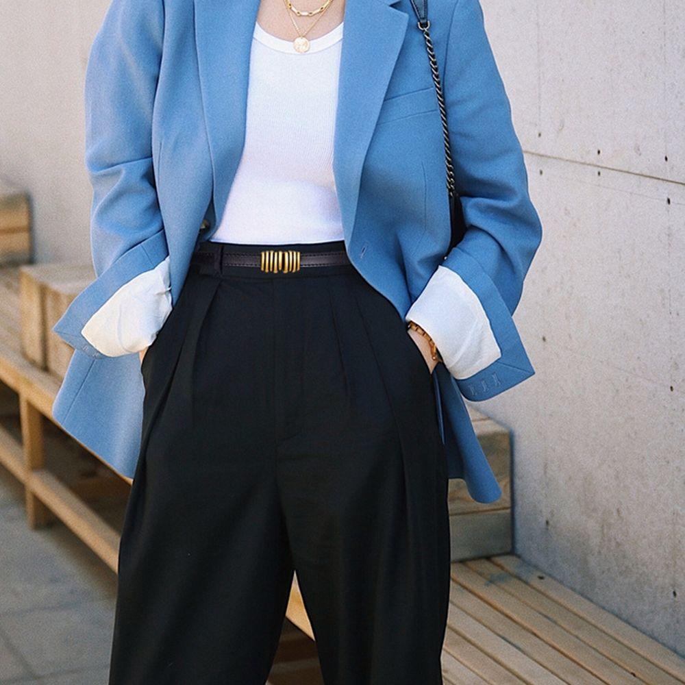 Thắt Lưng Mỏng Khóa Kim Loại Tròn Đơn Giản Dễ Phối Đồ Phong Cách Hàn Quốc