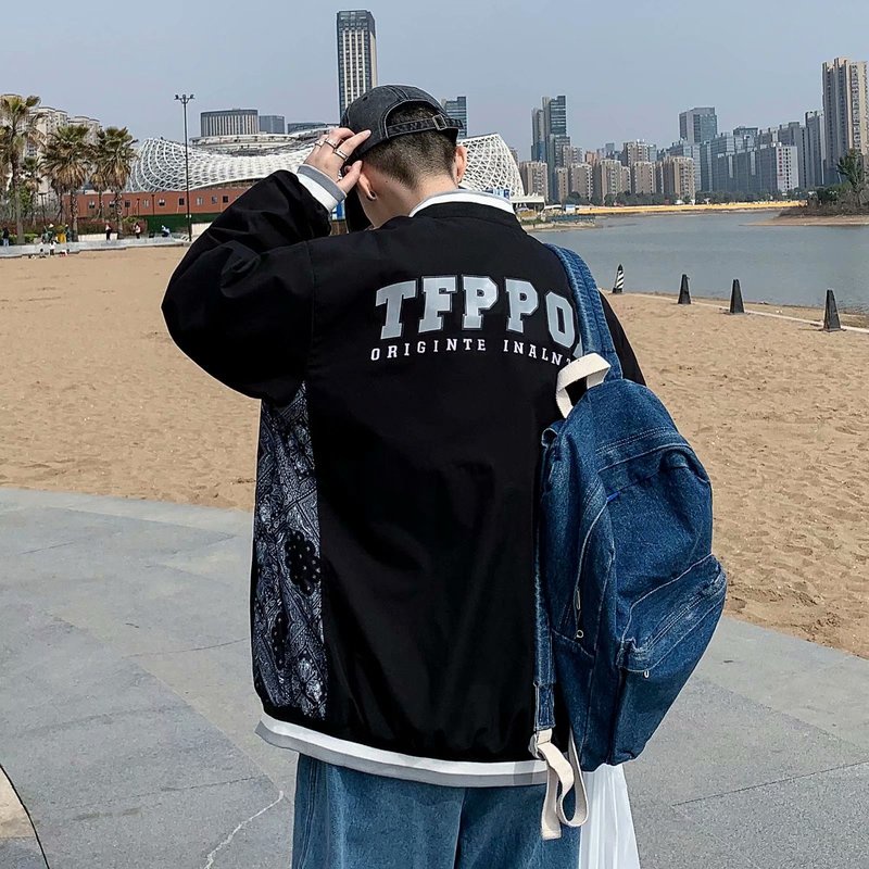 Áo khoác ngoài bomber nam,Áo bóng chày nam jacket form rộng phối họa tiết bên hông thêu chữ thời trang ulzzang hàn quốc