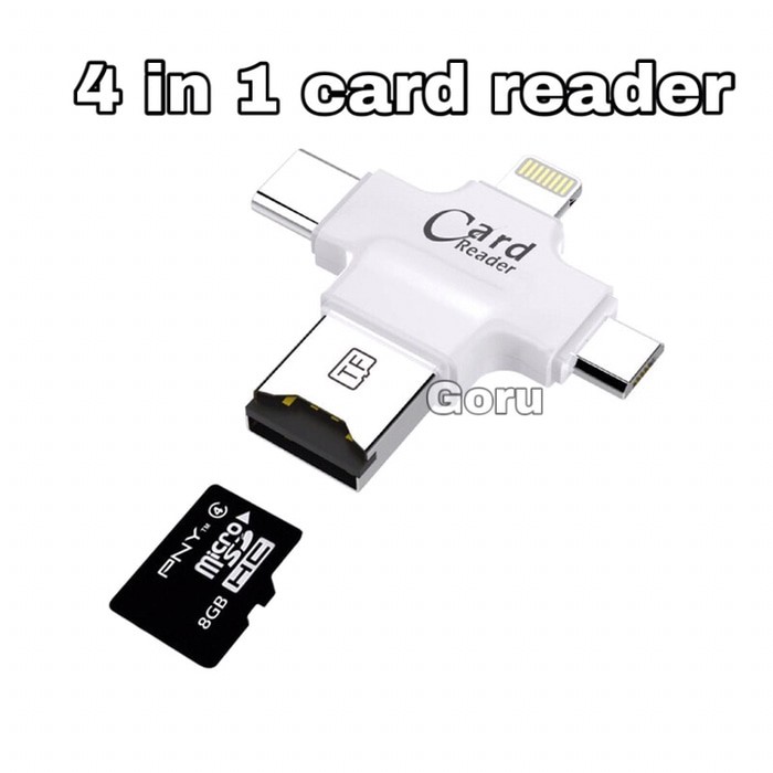 Đầu Đọc Thẻ Otg 4 Trong 1 Micro Usb / Type C / Android / Iphone 6 7 8 Ios