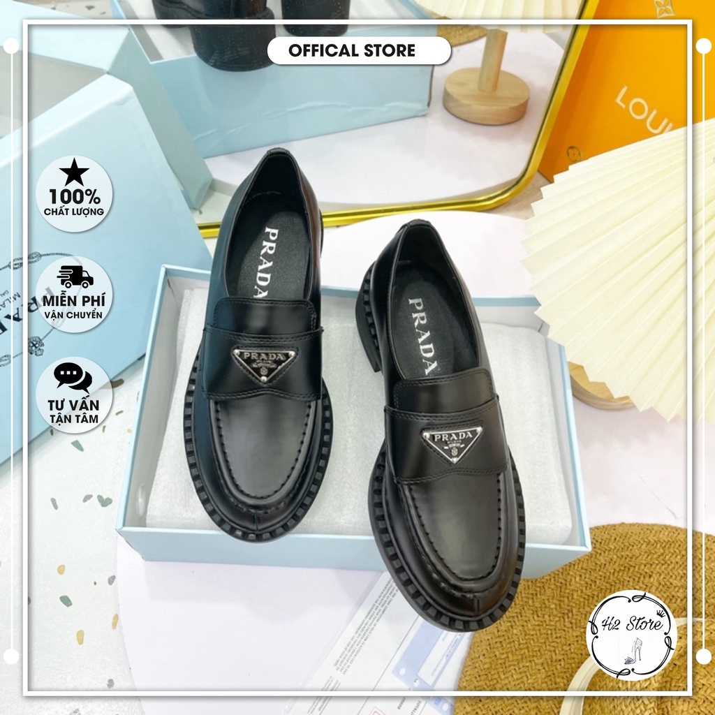 👠👟 Giày lười prada da lì gót vuông fullbox ⚡