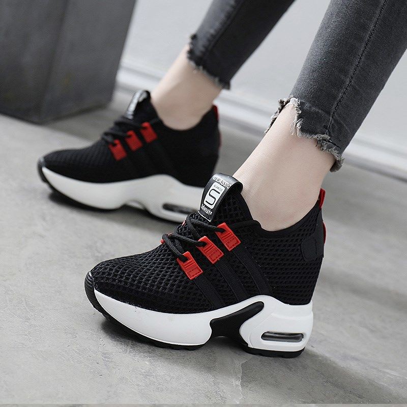 Giày Thể Thao Lưới Đế Xuồng Nâng Chiều Cao Dễ Phối Đồ Thời Trang Xuân Thu Phong Cách Hàn Quốc Cho Nữ