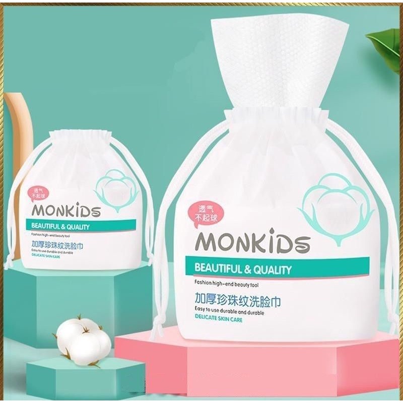 Khăn lau mặt mềm khô và ẩm chăm sóc da Monkids túi lớn 260g dùng 1 lần