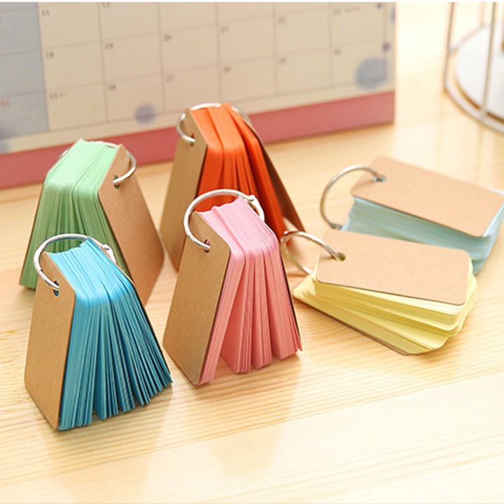 ( SIÊU SALE) Thẻ ghi nhớ Flash Card giấy trơn nhiều màu loại xịn, thẻ ghi chú học từ vựng có móc khóa dễ thương