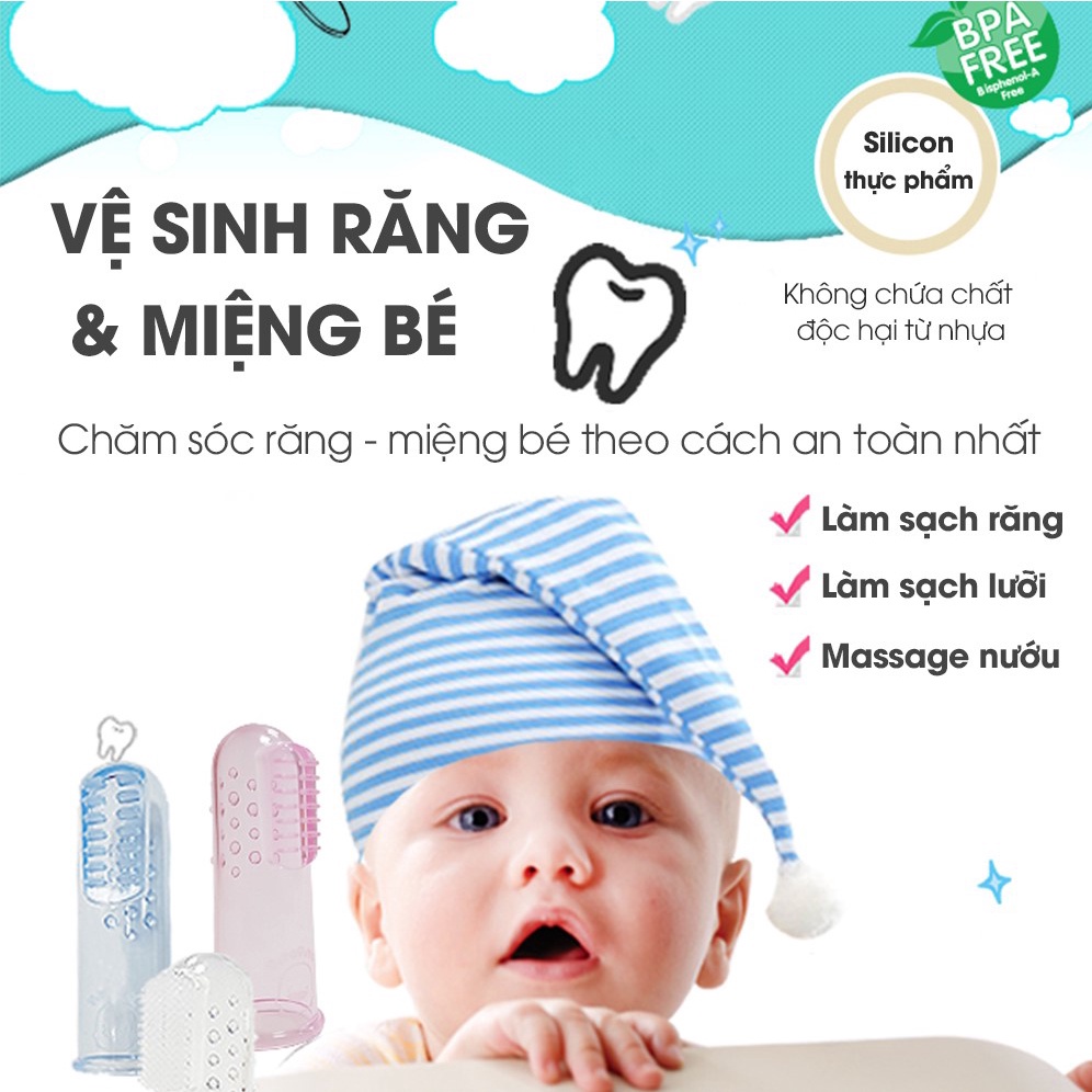 Bộ 2 bàn chải rơ lưỡi silicone cho bé sơ sinh Piyo Piyo màu trắng và hồng