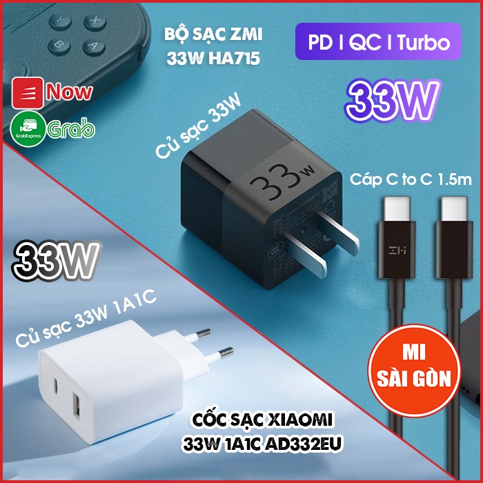 Bộ Sạc + Cáp C to C - ZMI GaN 33W MINI HA715 - Sạc nhanh PD, QC