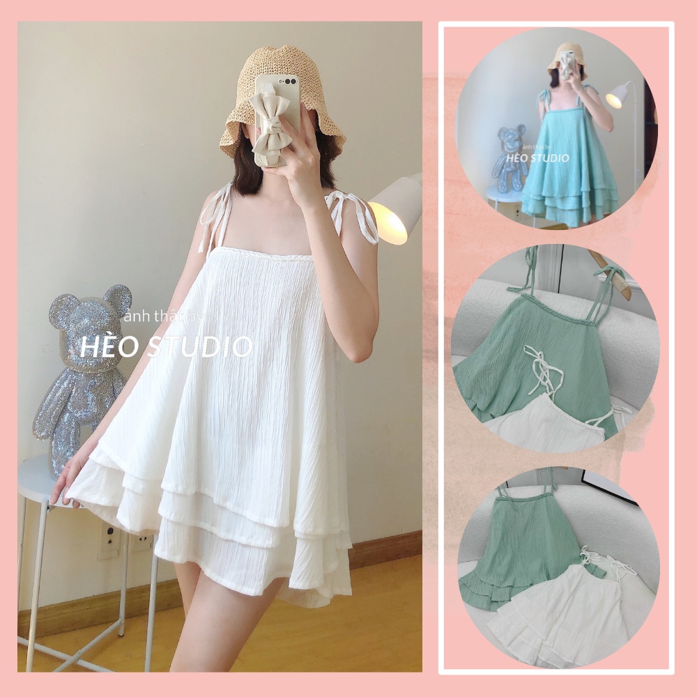Đầm Dây Đan Viền Xòe 2 Lớp Hèo Studio (Ảnh Thật)