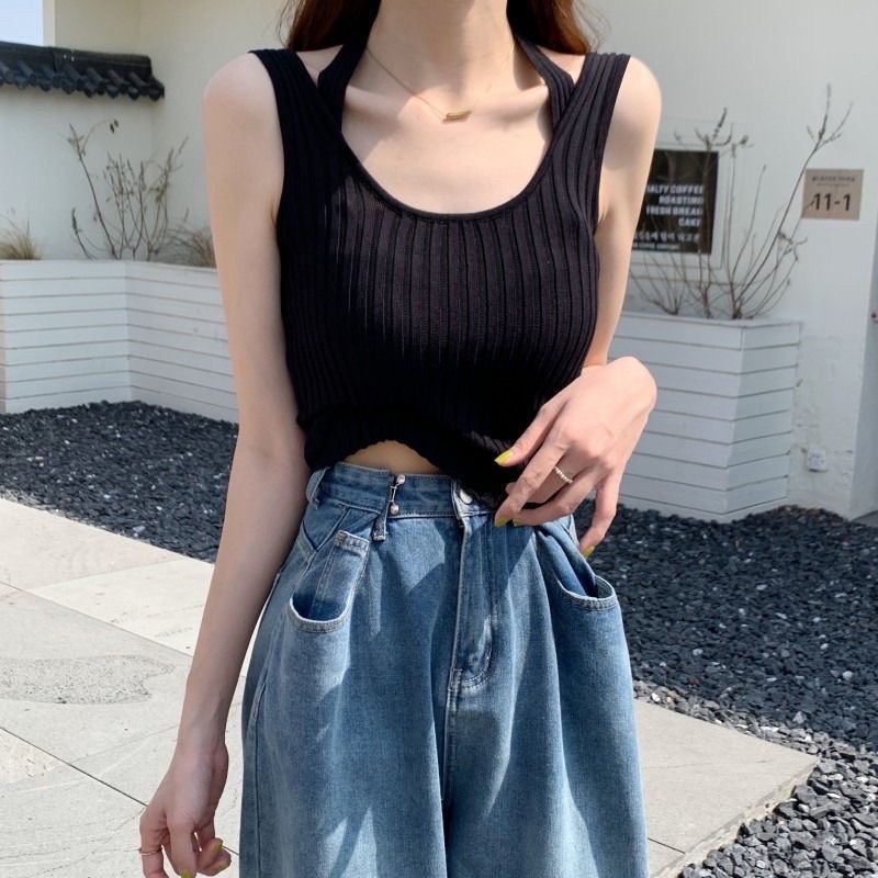 ÁO CỔ YẾM 2 dây ôm body chất len ulzzang