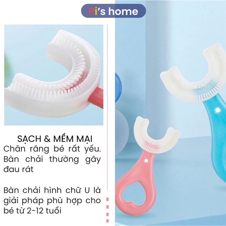 Bàn chải đánh răng cho bé, thiết kế chữ u chất liệu Silicon mềm mại chịu được lực cắn, dành cho bé từ 2 - 12 tuổi