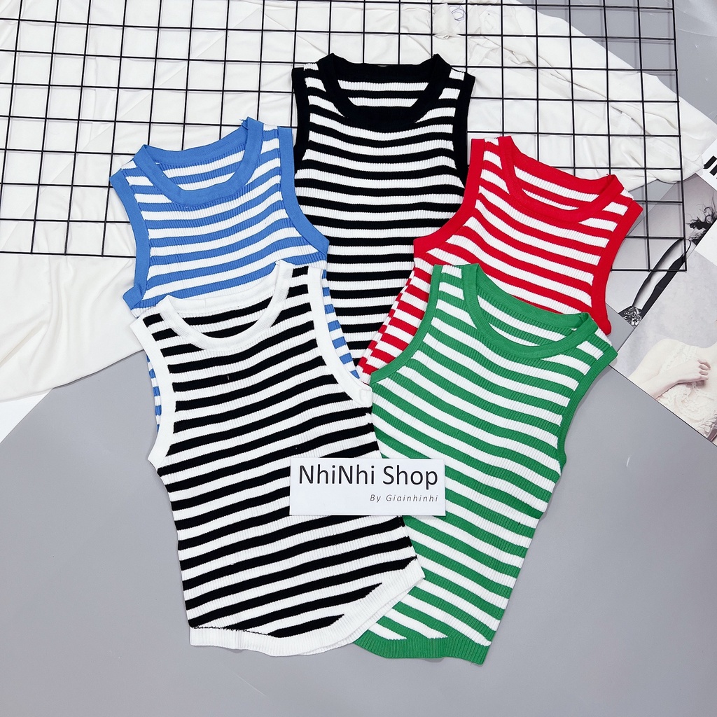 Áo ba lỗ len kẻ vạt bầu dáng ôm, Áo len ba lỗ sexy kẻ ngang AL5543 - NhiNhi Shop