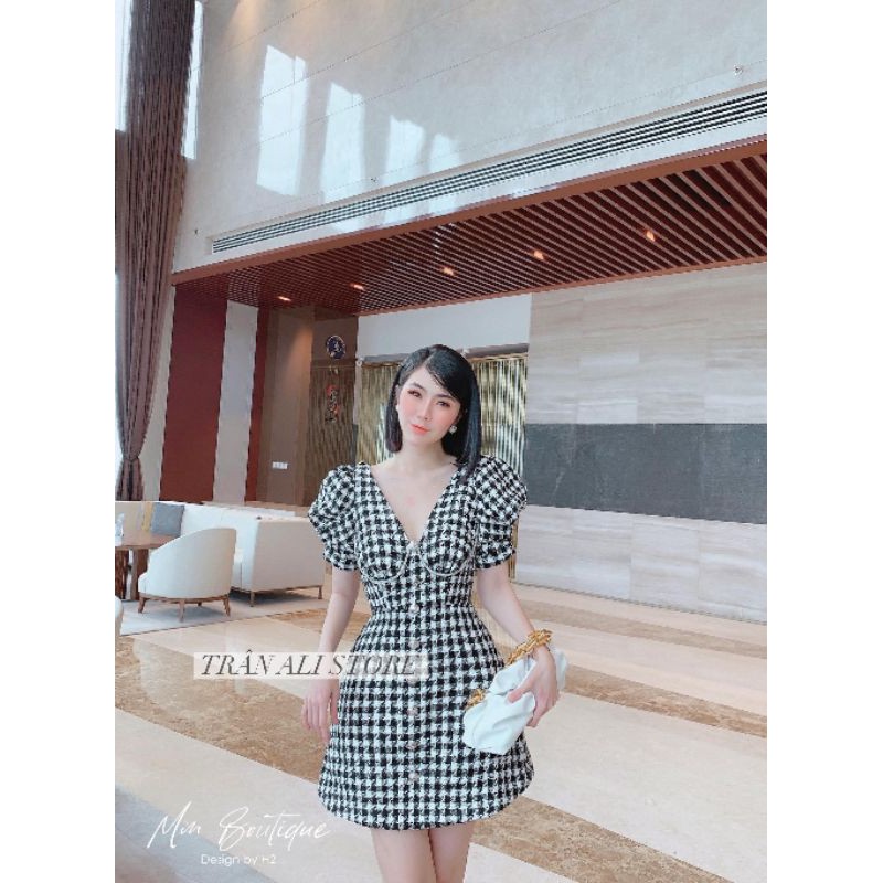 Đầm body đi tiệc đen ziczac đính đá, dam dự đám cưới nyc