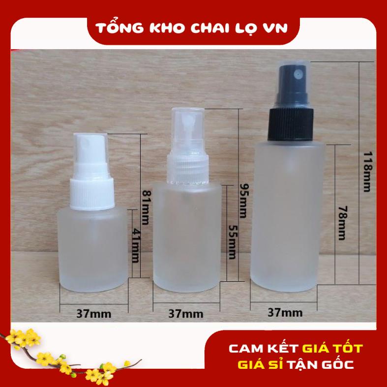 Chai Xịt Phun Sương ❤ SIÊU RẺ ❤ Chai Thủy tinh mờ Vai ngang Xịt phun sương 20ml,30ml,50ml chiết mỹ phẩm