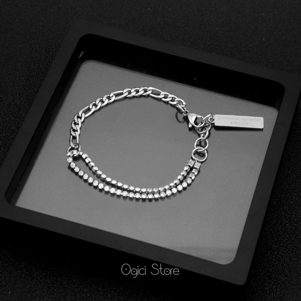 Vòng tay nam nữ titan thời trang, Lắc tay hàn quốc đính đá phong cách sang trọng thanh lịch, Cá tính, Unisex