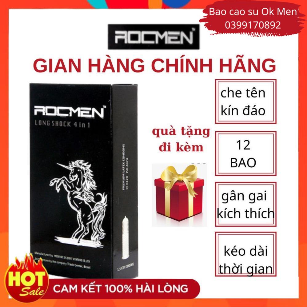 Bao Cao Su Rocmen Đen Long Shock 4 in 1, BCS Kéo Dài Thời Gian, Gân Gai, Nhiều Gel Hộp 12C