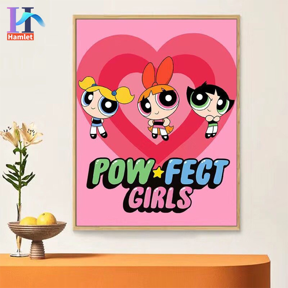 Bộ tranh sơn dầu Hamlet tô màu theo số hình hoạt hình Powerpuff Girls làm quà tặng cho trẻ em cỡ 30 * 40/ 40 * 50cm