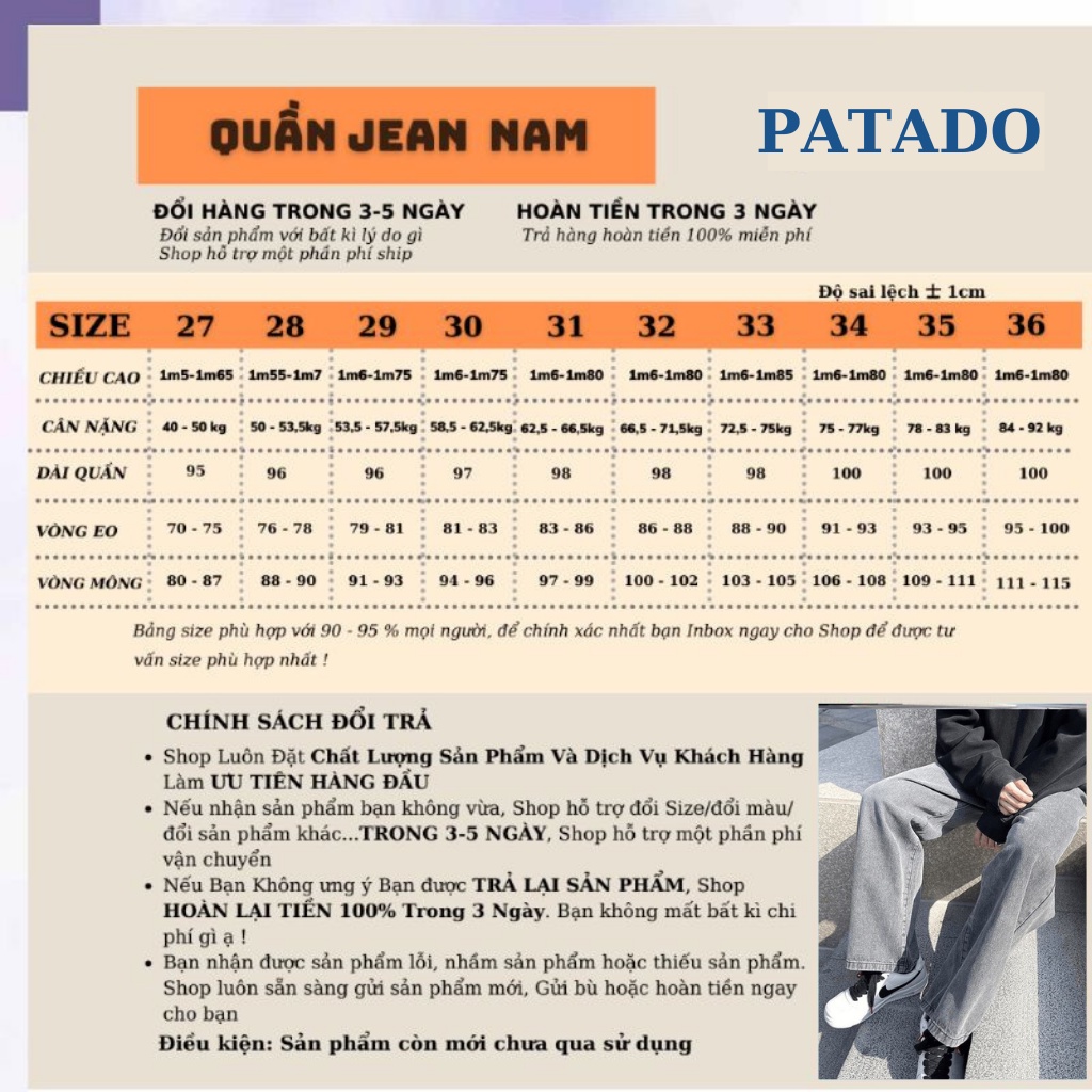 Quần jean đen xám nam nữ PATADO ống rộng phong cách Hàn Quốc mã TX01