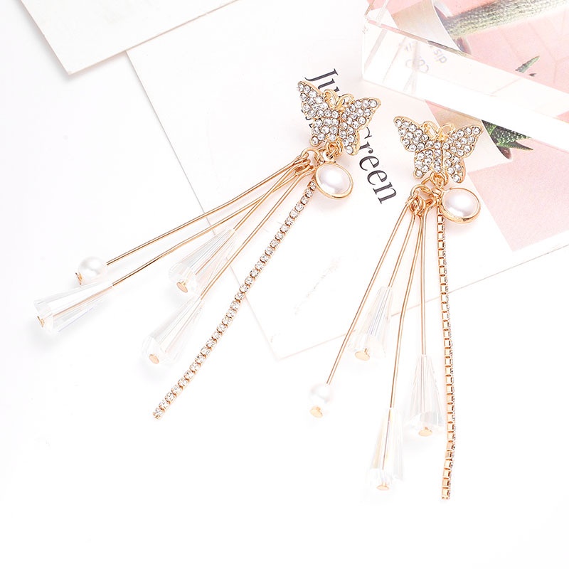 Bông Tai Dáng Dài Phối Tua Rua Hình Bướm Phong Cách Cổ Điển Thời Trang Dự Tiệc Cưới