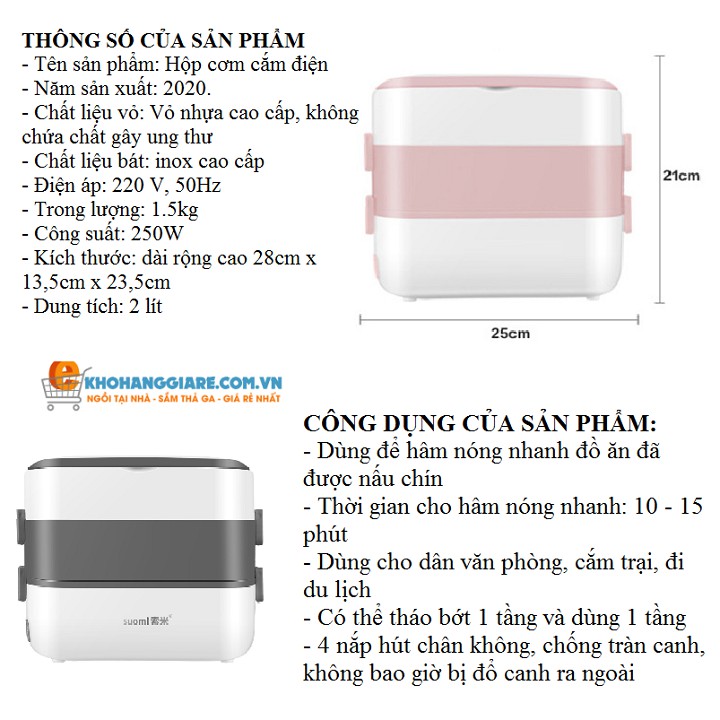 Hộp Cơm Cắm Điện [ Có bảo hành ] Hộp cơm điện 3 tầng gồm 4 bát Inox giữ nhiệt, hâm nóng và nấu chín thức ăn - Có video