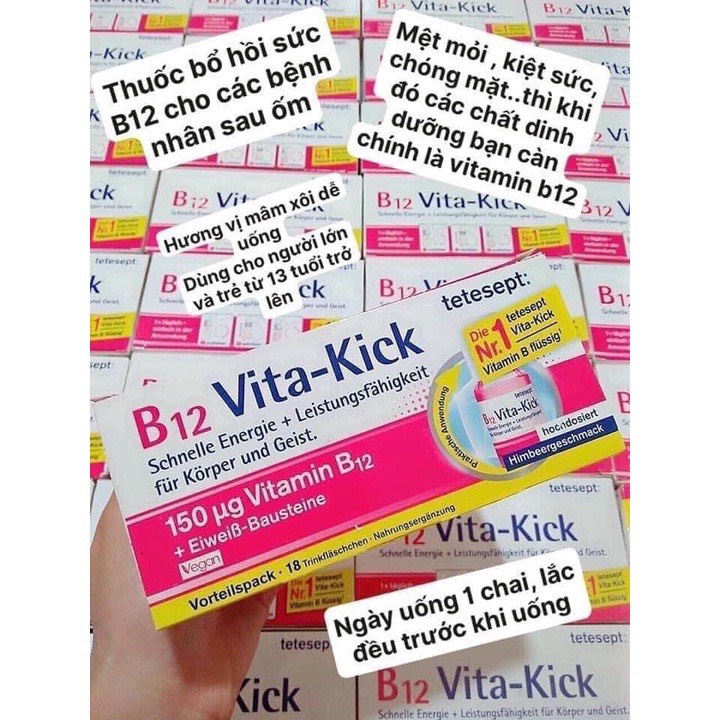 Bổ sung vitamin B12 ⚡ CAM KẾT HÀNG CHUẨN ⚡ Đồ uống Tetesept B12 Vita Kick hộp 18 ống hàng nội địa Đức
