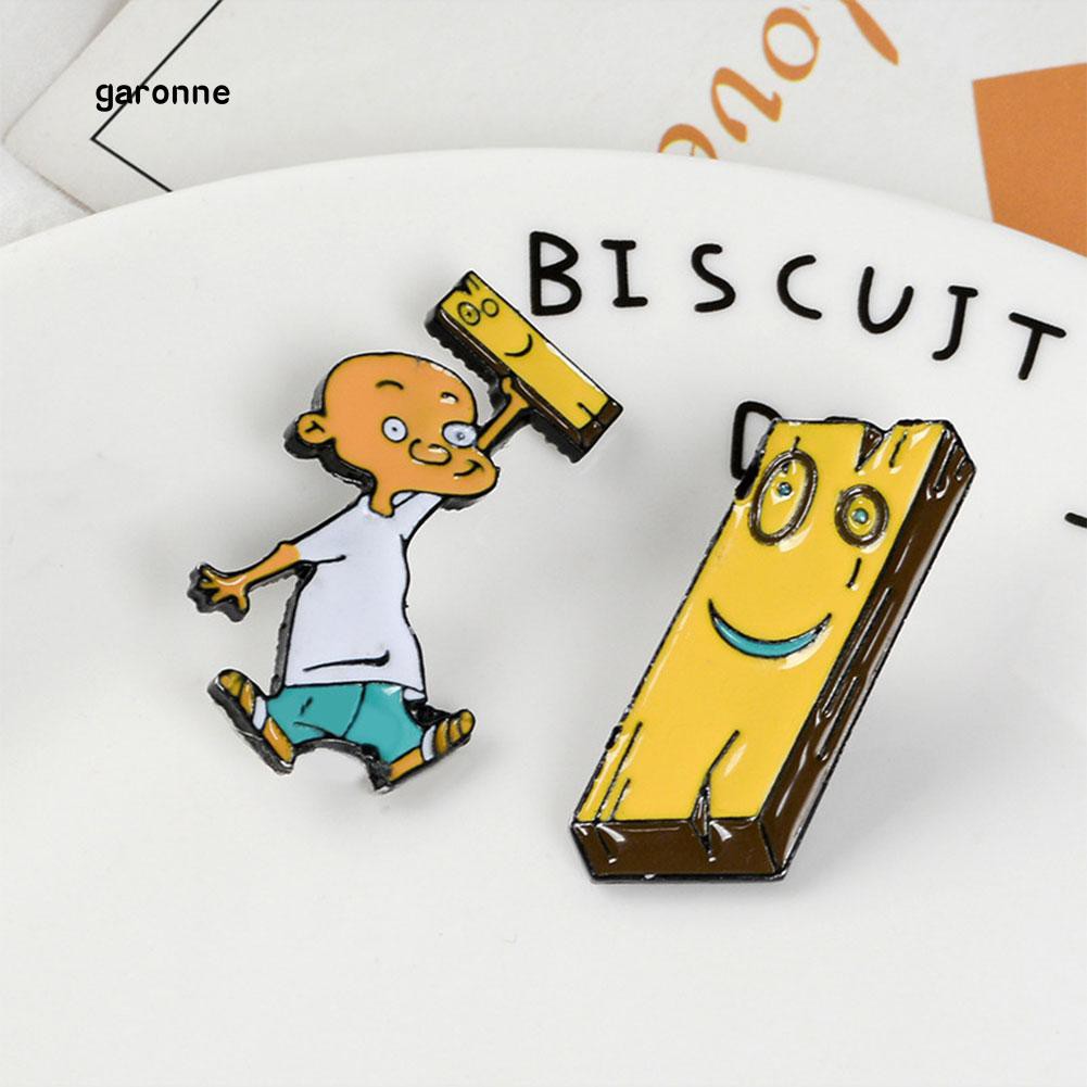GA_Cute Women Men Cartoon Alloy Man Wood Brooch Pin Denim Backpack Badge Jewelry