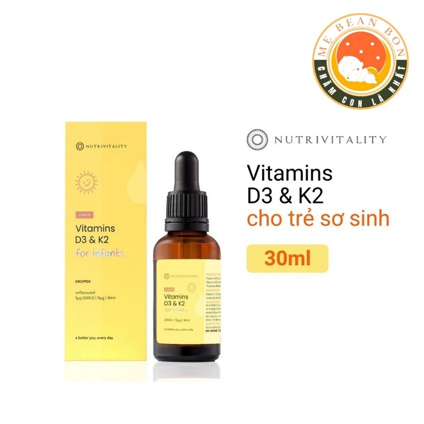 Vitamin d3 k2 mk7 Nutrivitality 30ml Anh Quốc cho bé từ sơ sinh giúp hấp thụ canxi phát triển chiều cao - mẹ bean bon