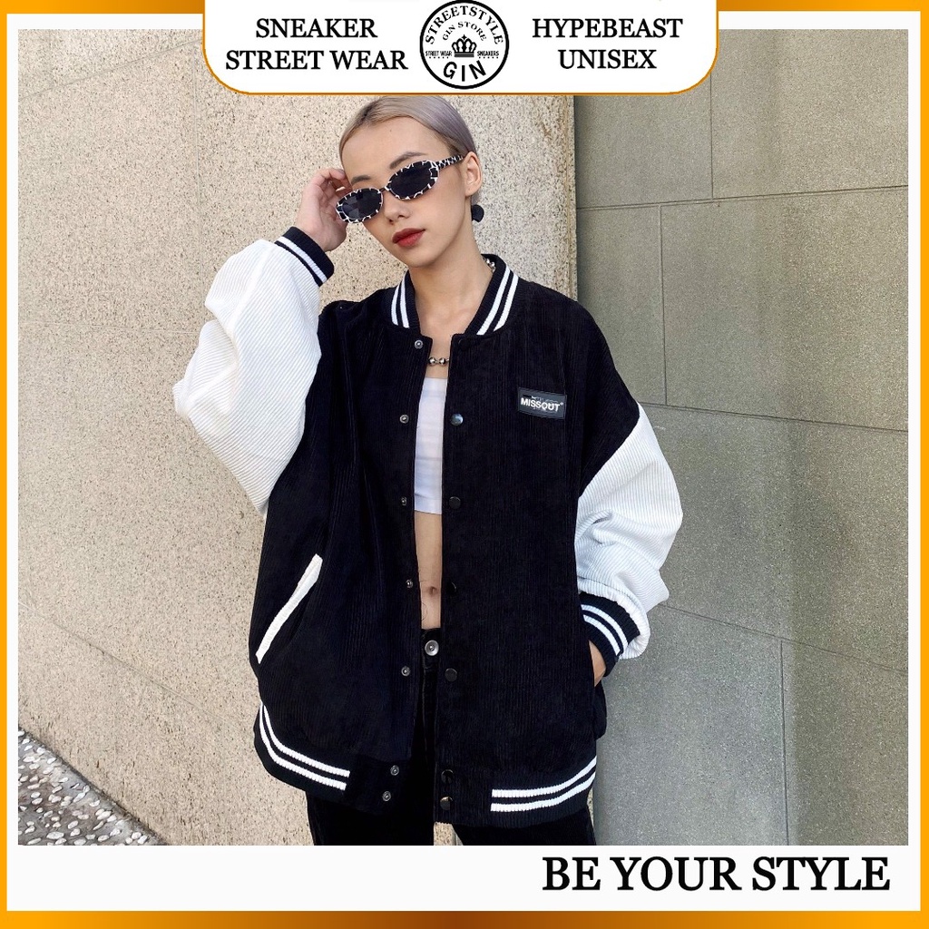 Áo khoác nam nữ Bomber jacket chất liệu nhung gân dày dặn form rộng rãi MISSOUT - Gin Store