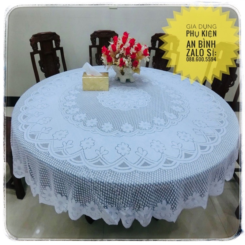 Khăn Trải Bàn Loại Tròn 180cm Tiện Lợi, Decor sống ảo đi du lịch, ren hoa Vintage