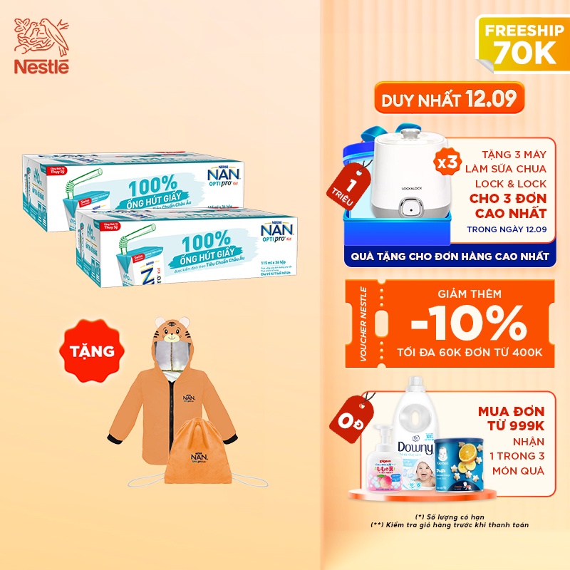Combo 2 Thùng 36 Hộp Sữa Dinh Dưỡng Pha Sẵn NESTLE NAN OPTIPRO Kid 115ml/Hộp