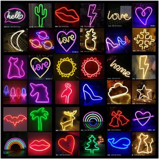 Đèn led neon trang trí phòng ngủ phòng game treo tường nhiều mẫu kèm sẵn móc treo dùng pin hoặc cổng usb