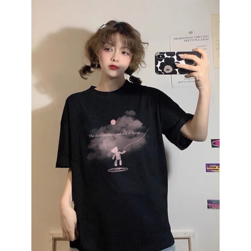 [ Ảnh thật + video] Áo thun tay lỡ, áo phông freesize oversize hình gấu unisex hai màu đen, trắng | BigBuy360 - bigbuy360.vn