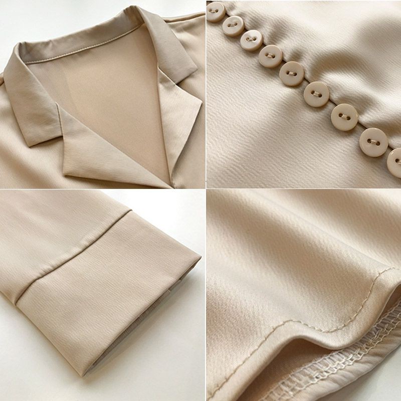 Áo sơ mi cổ chữ V dáng rộng màu trơn thanh lịch cho nữ