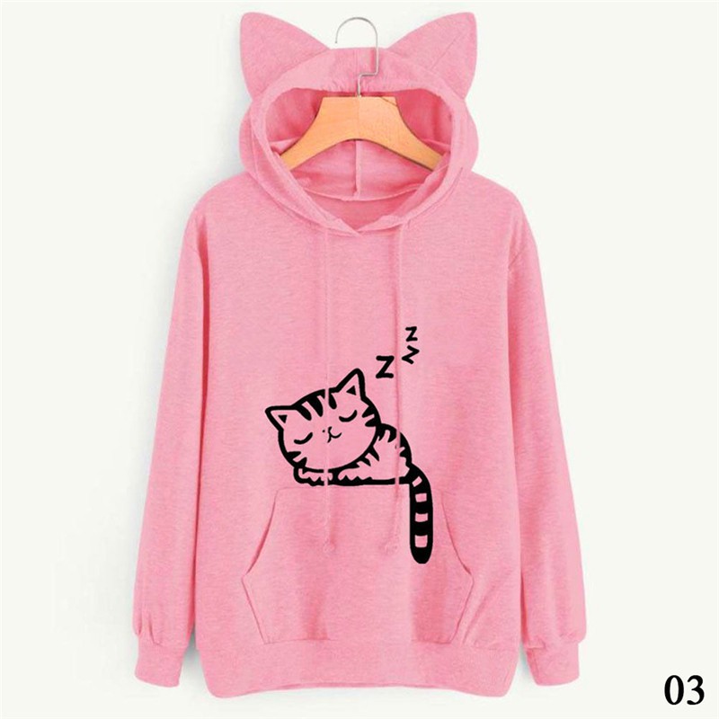 Áo Hoodie tay dài tai mèo đáng yêu cho nữ