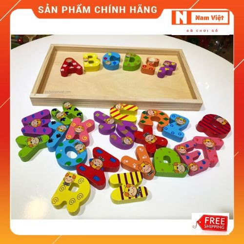 Hộp bảng chữ cái tiếng anh hoa có in họa tiết dễ thương đồ chơi gỗ