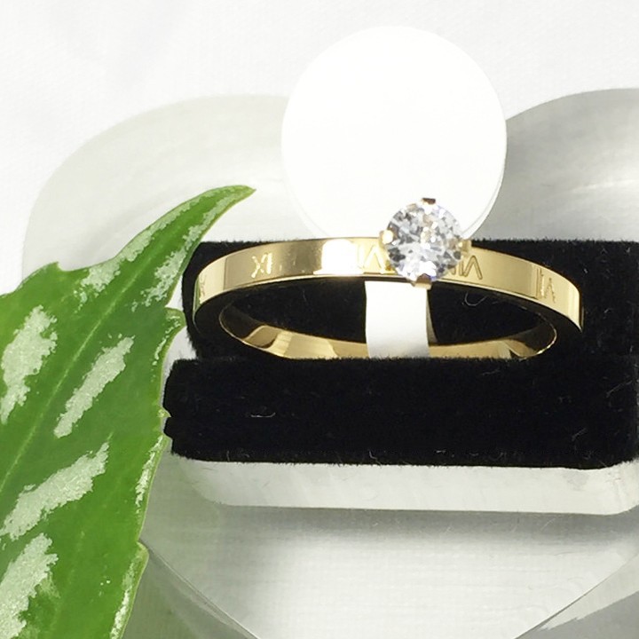 Nhẫn 1 Viên Đá Có In Số La Mã Titan Ko Rỉ TT 2011