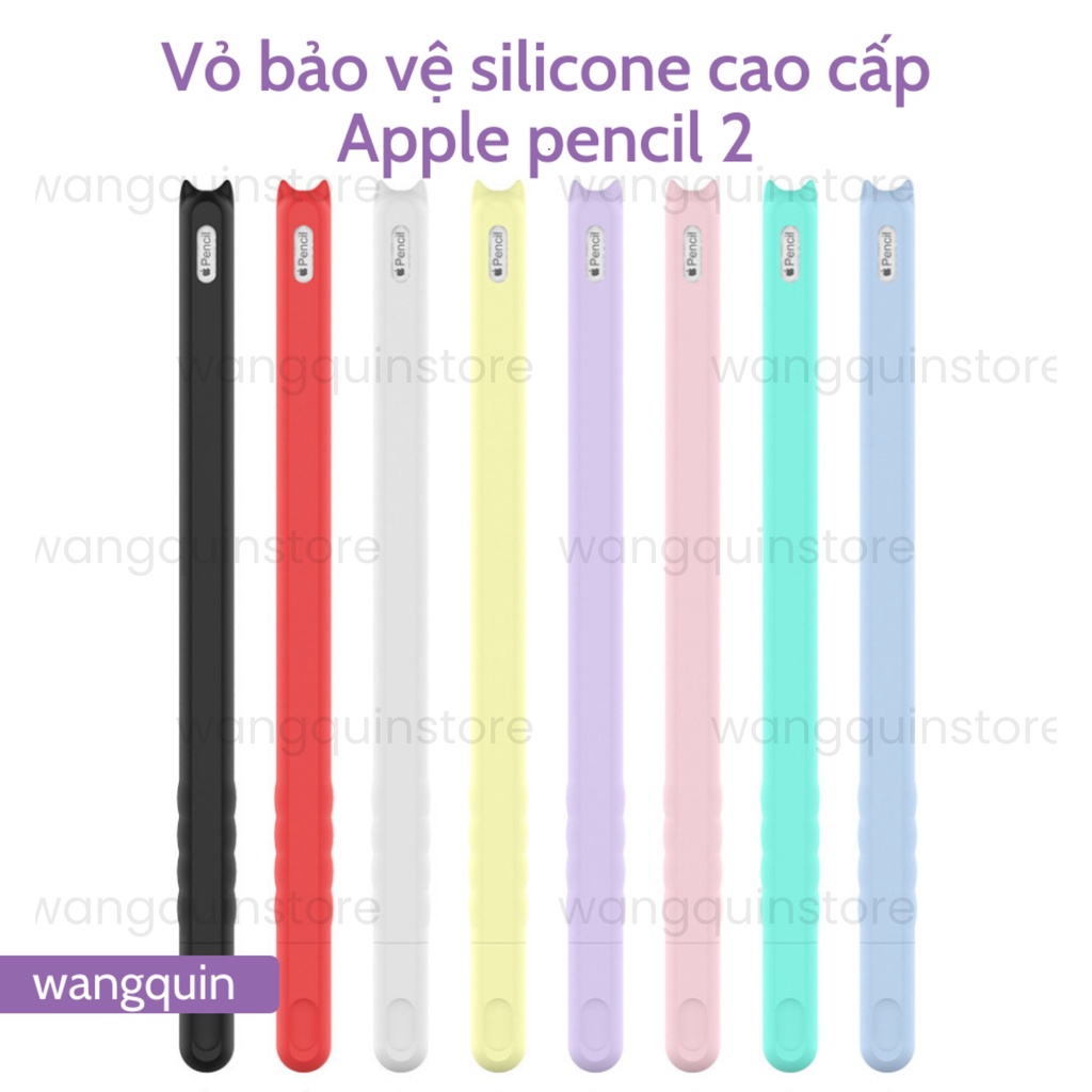 Sẵn VN - Vỏ bao ốp silicon tai mèo tai thỏ, case cho Apple Pencil 2 - Vỏ bọc bảo vệ bút cảm ứng cao cấp siêu mỏng đủ màu