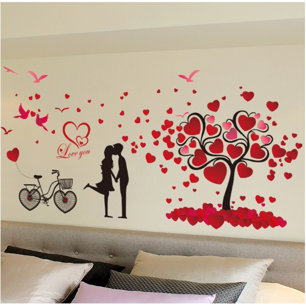 Decal trang trí Cây Tình Yêu và đôi tình nhân