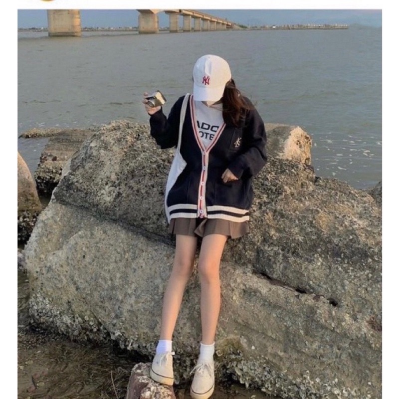 Áo Khoác Cardigan AIS Viền Đỏ Nam Nữ Form Rộng