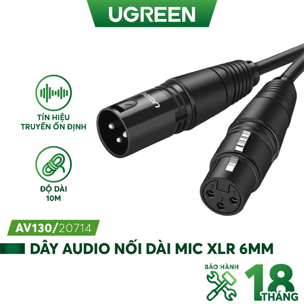 Dây Audio nối dài MIC XLR (Cannon) 6mm UGREEN AV130 - Hàng phân phối chính hãng - Bảo hành 18 tháng